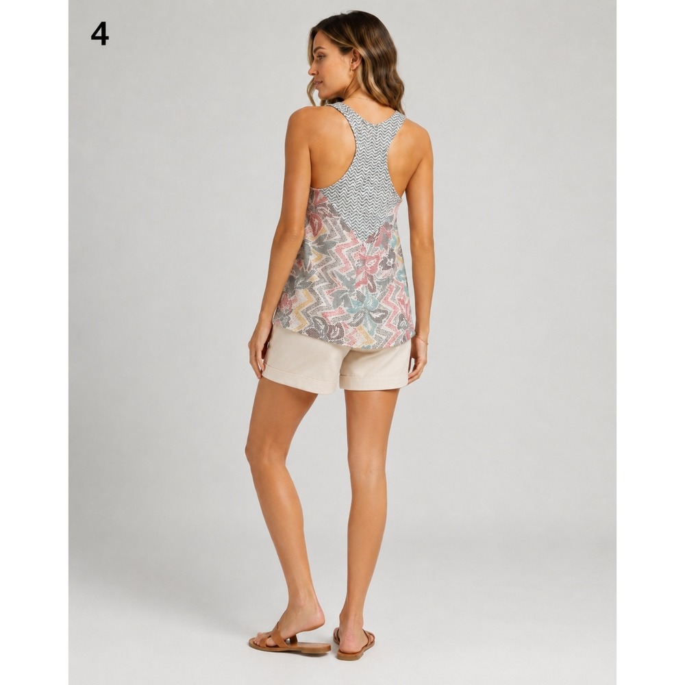 prAna Valentina Tank Womens S White Floral Print Recycled Polyester Split Back